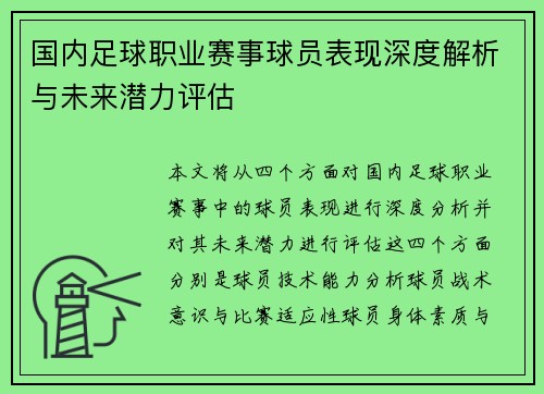 国内足球职业赛事球员表现深度解析与未来潜力评估